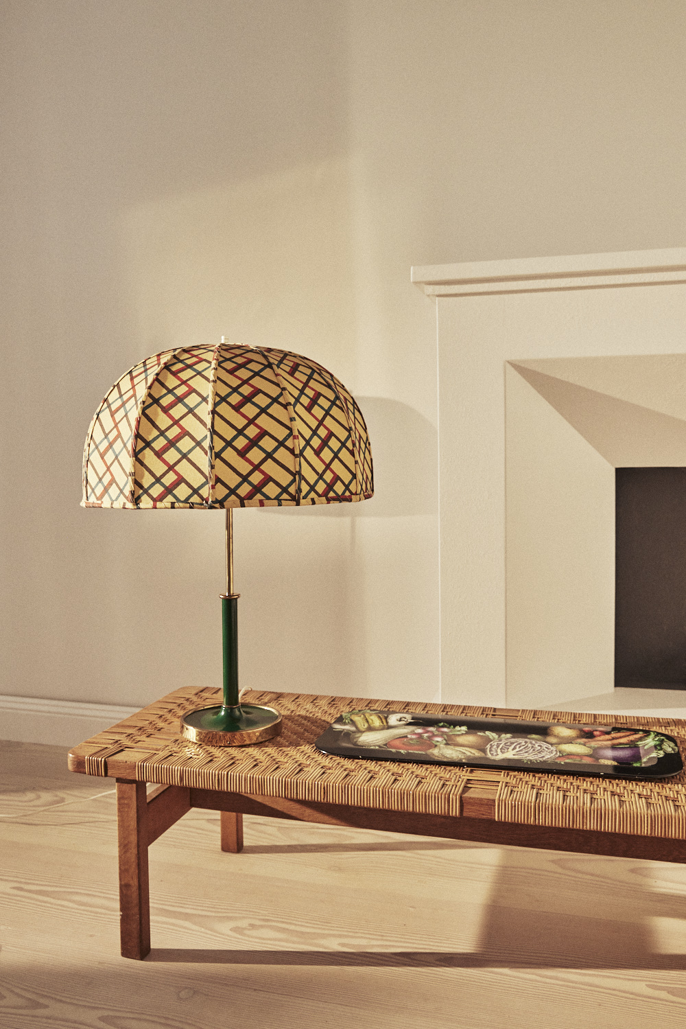 A Josef Frank painted brass table light with Muriel Brandolini fabric