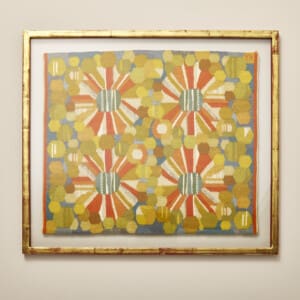 Framed textile with flower motif by Kajsa Melanton