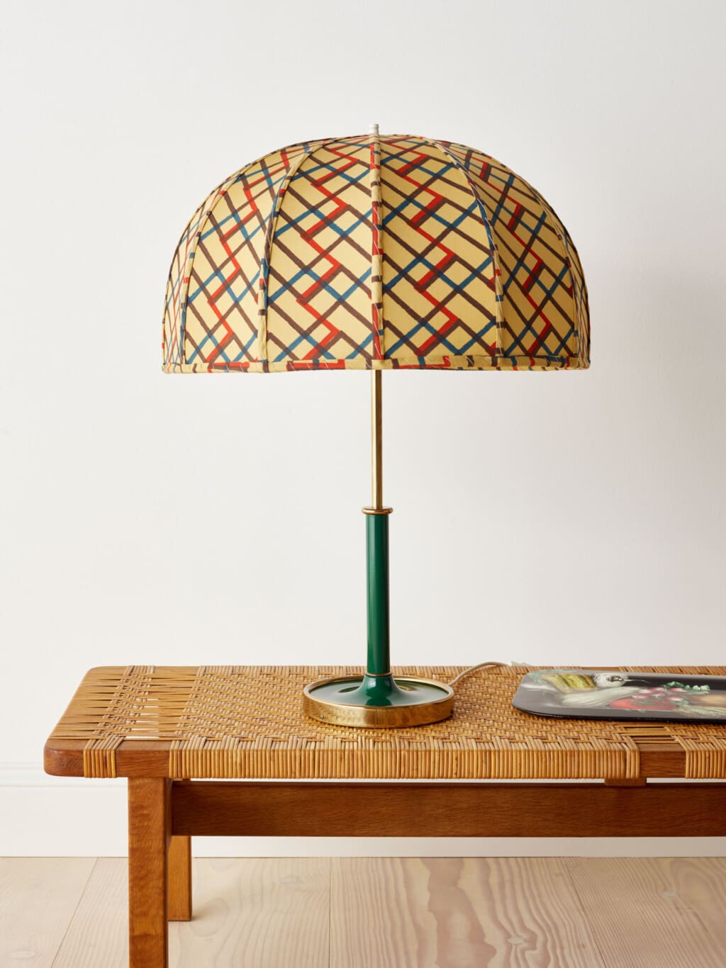 A Josef Frank painted brass table light with Muriel Brandolini fabric