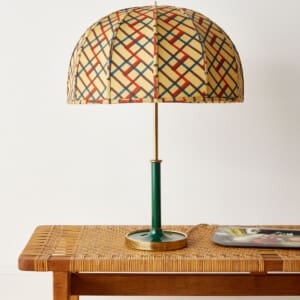 A Josef Frank painted brass table light with Muriel Brandolini fabric