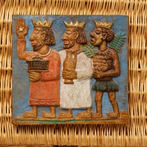 Painted stoneware Wall relief of the Three Wise Men by Åke Holm, Sweden