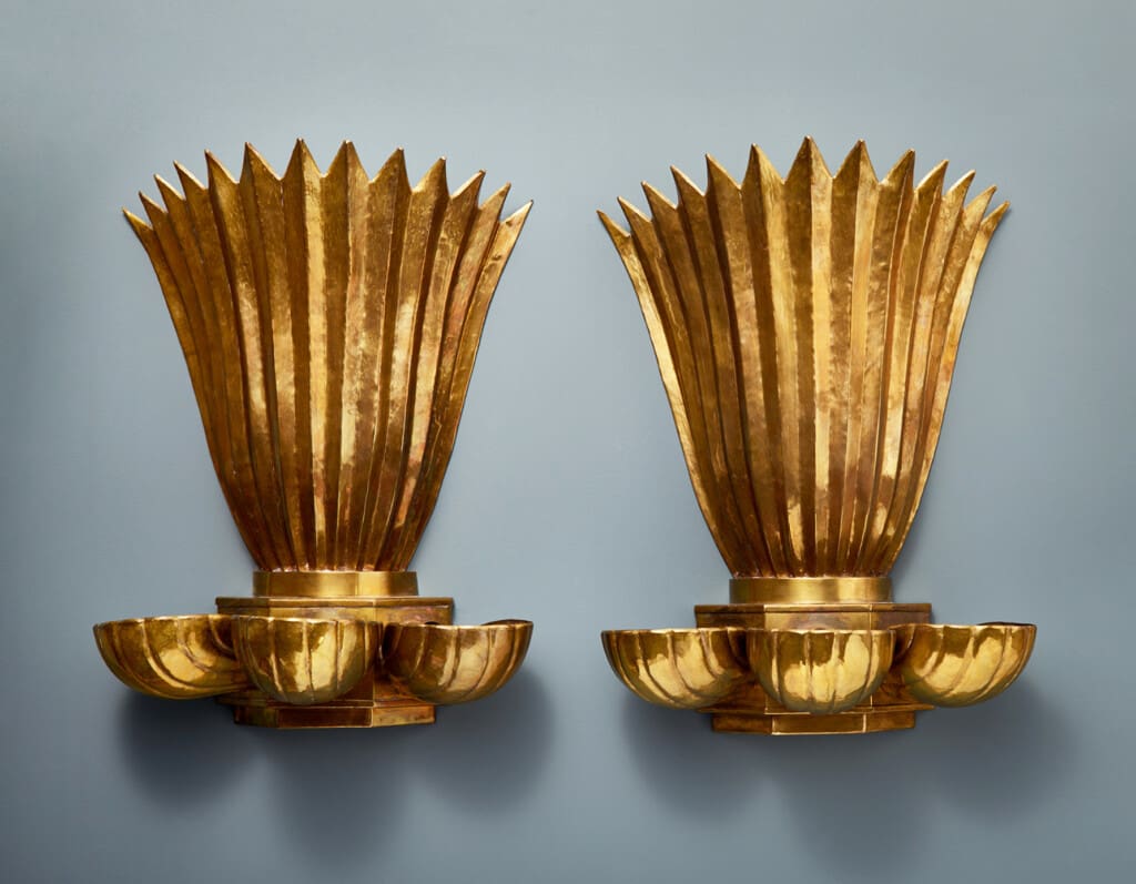 A pair of Swedish Grace brass wall scones