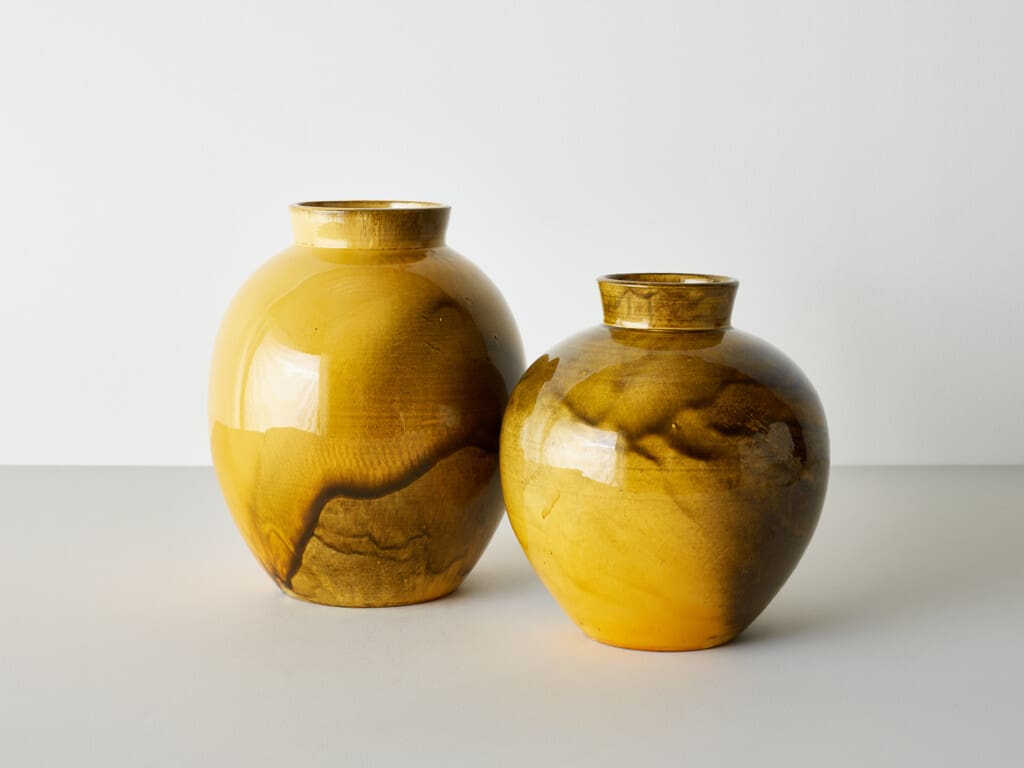 Two vases in yellow glaze by Herman A Kähler